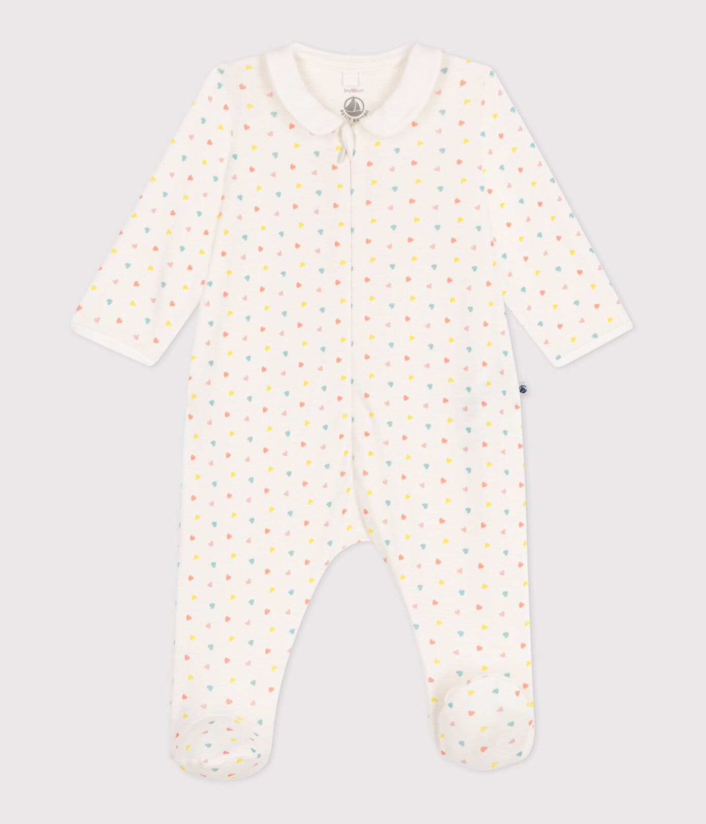 Baby-Pyjama aus Baumwolle mit Kragen und Reißverschluss mit Herzchen - Pyjama-Jumpsuit