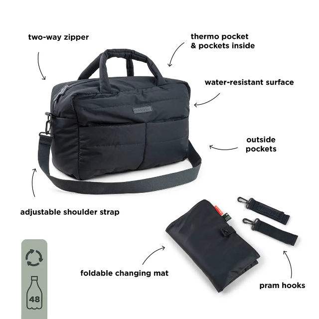 Sac à langer matelassé - noir liste 