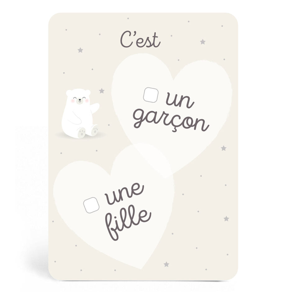 Carte annonce fille ou garçon ours blanc - Papeterie