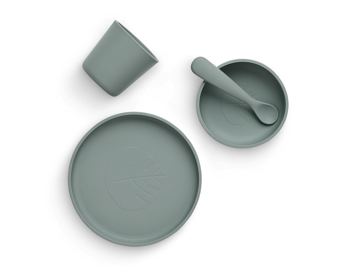 Coffret Repas Bébé Silicone Ash Green